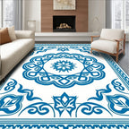 Elegant Blue Floral Mandala Pattern Rug