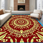 Crimson Yellow Sunburst Mandala Pattern Rug