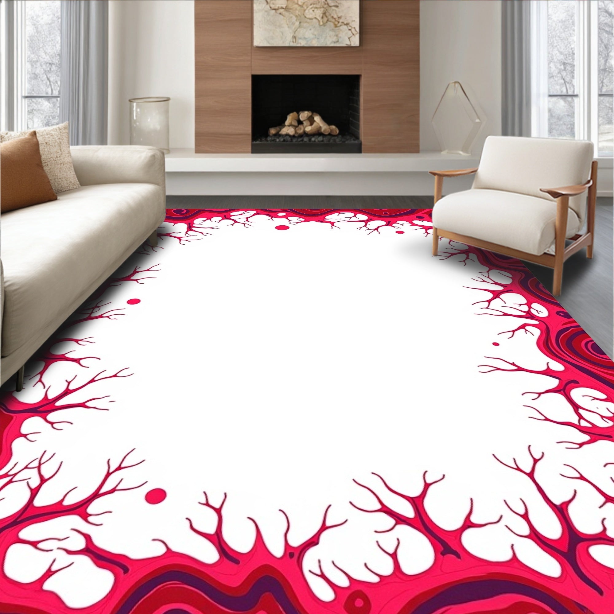 Abstract Crimson Organic Branch Pattern Rug