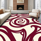 Deep Red Swirls on Cream Canvas Rug