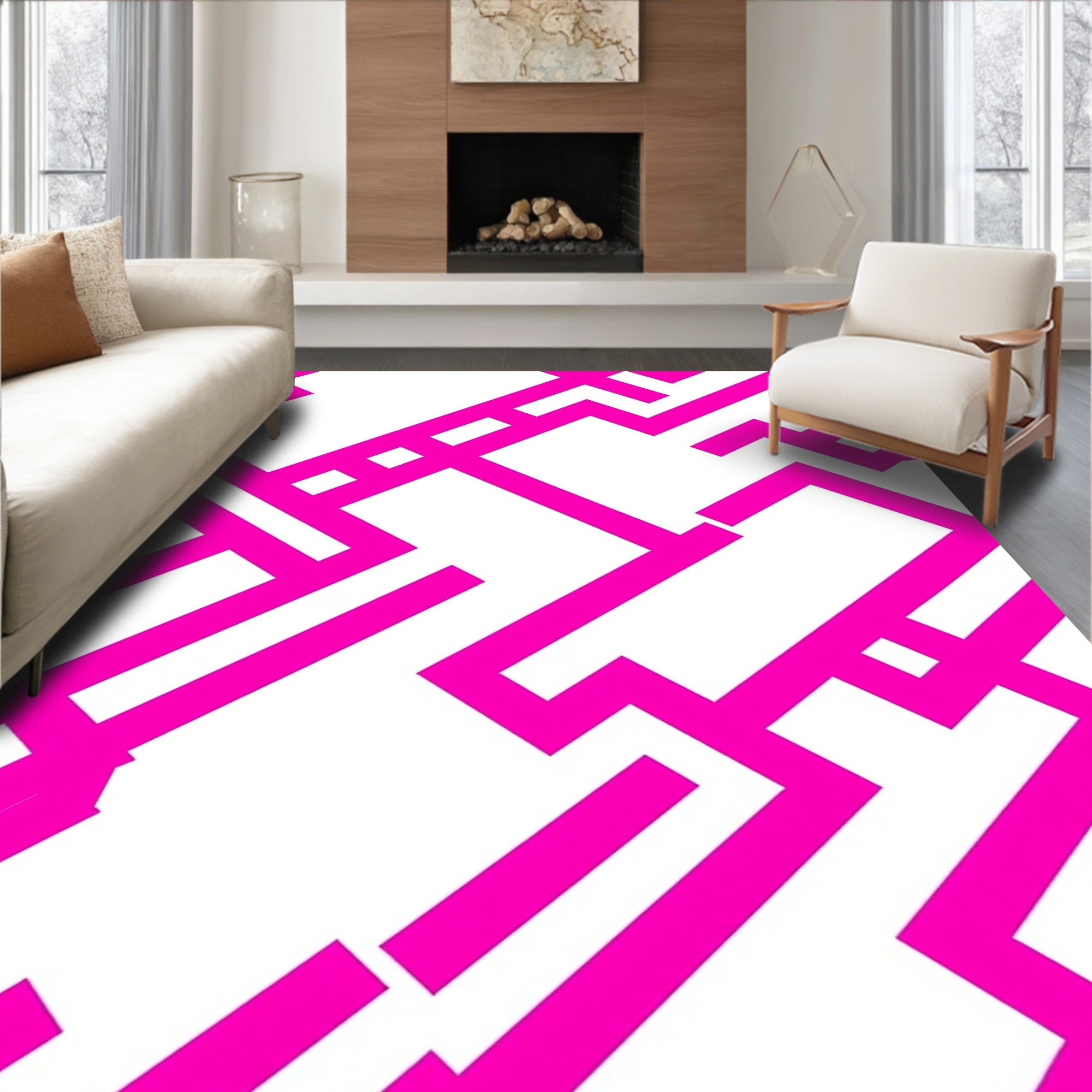Modern Geometric Maze Pattern Rug