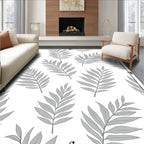Gray Leaf Pattern on White Background Rug