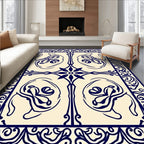 Elegant Navy Floral Scroll Pattern Rug