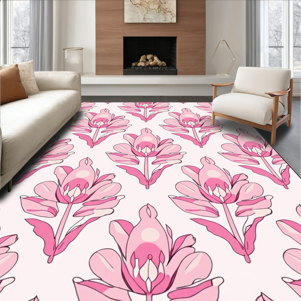 Artistic Pink Floral Damask Pattern Rug