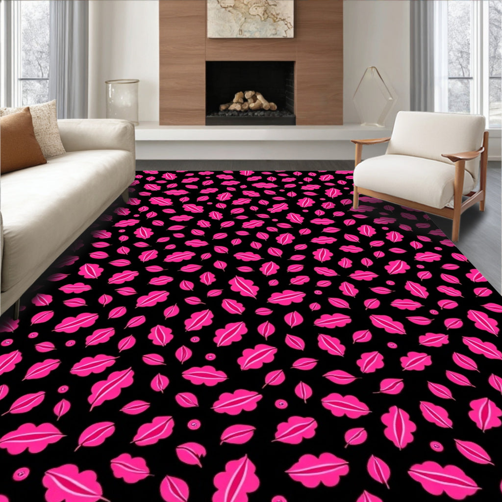 Bold Pink Leaf Pattern Rug
