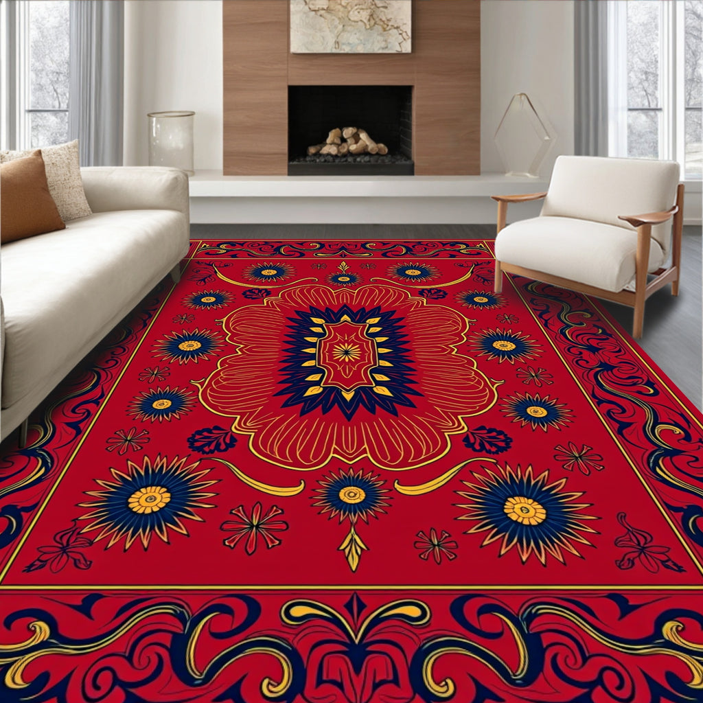 Bold Red Floral Vine Pattern Rug