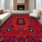 Bold Red Floral Vine Pattern Rug