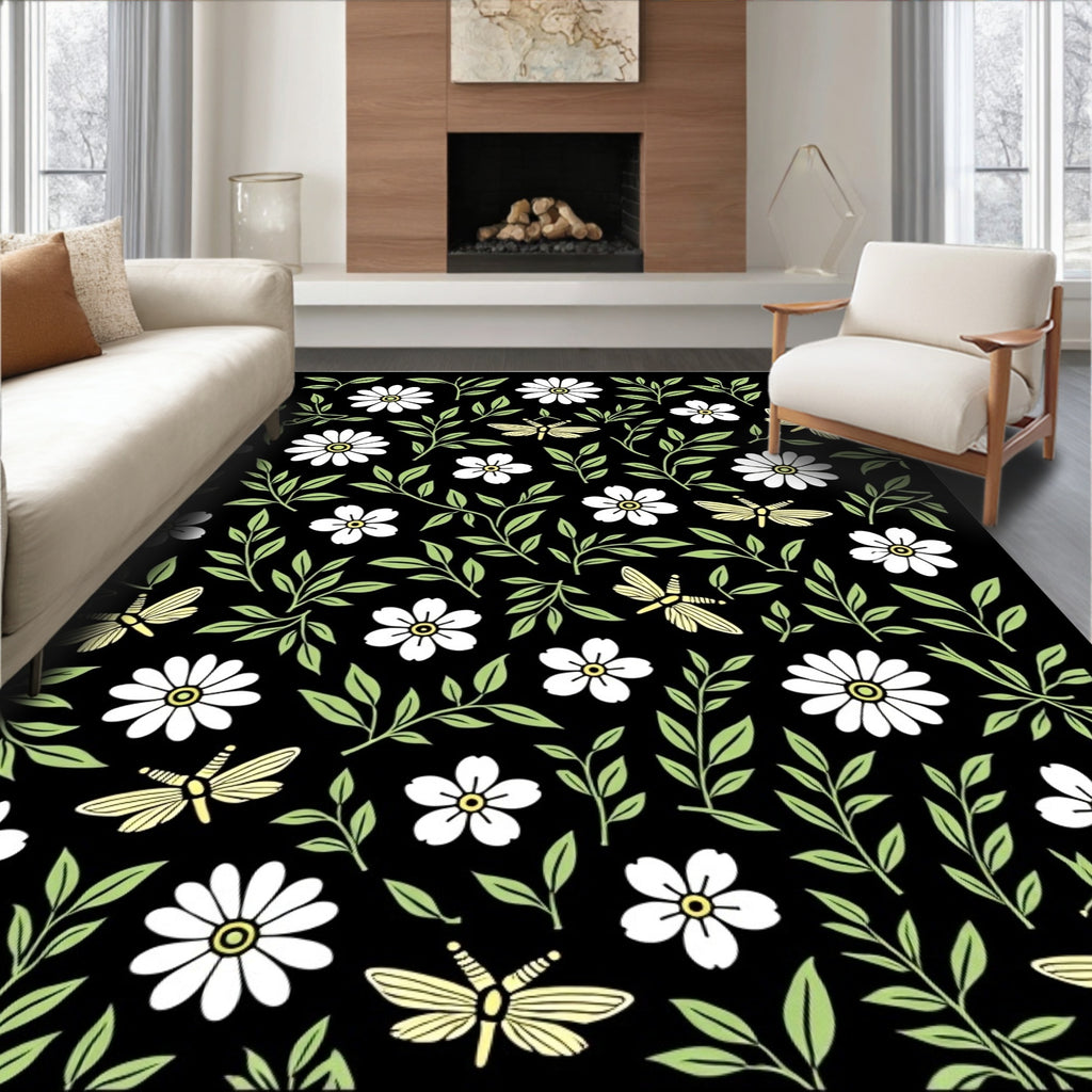 Floral And Insect Pattern Rug
