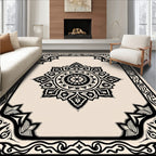 Intricate Black Floral Sunburst Design Rug