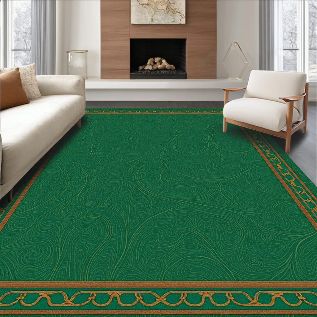 Green Gold Swirl Frame Rug