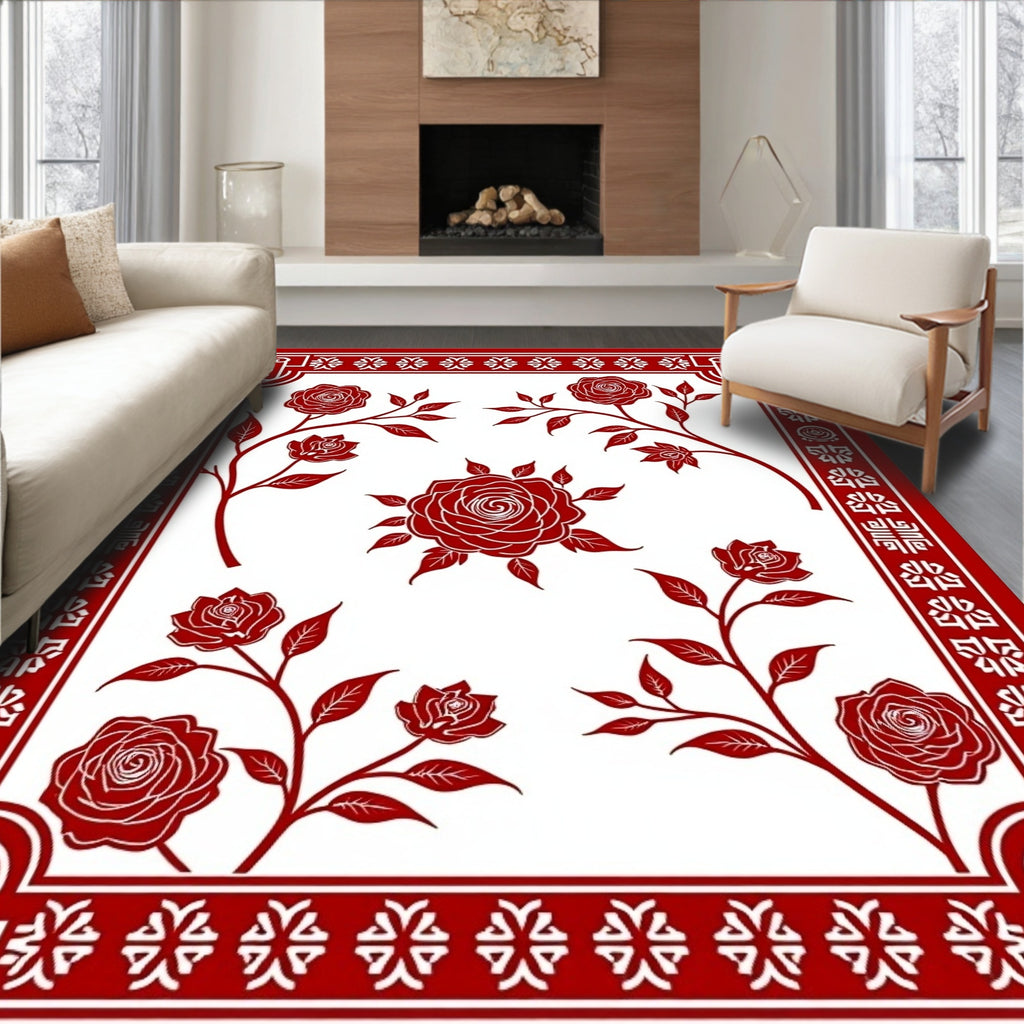 Red Rose Floral Art Rug