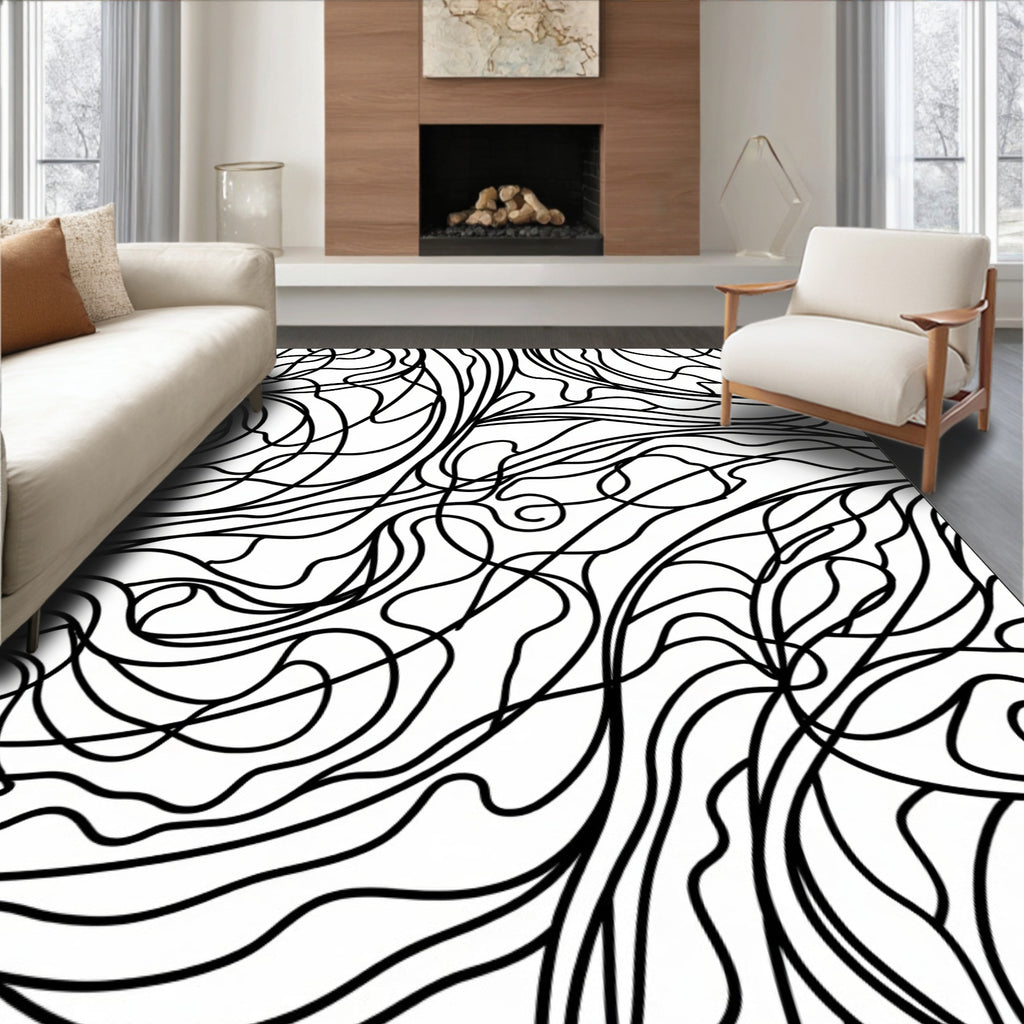 Abstract Black White Swirls Pattern Rug
