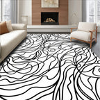 Abstract Black White Swirls Pattern Rug
