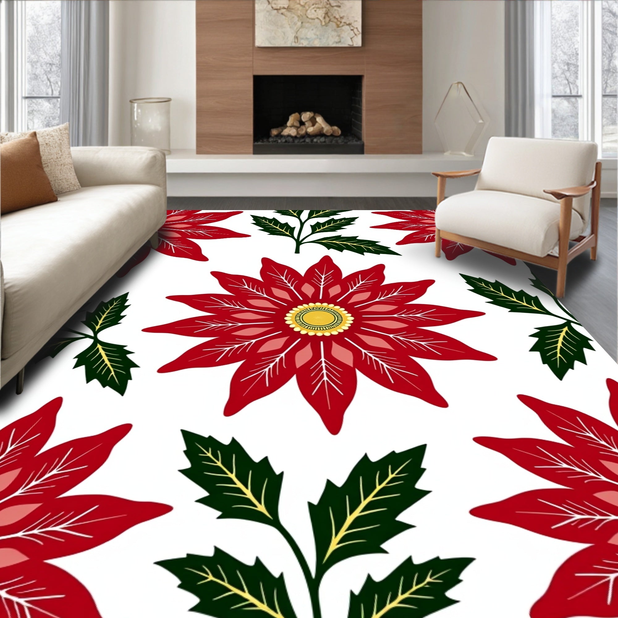 Radiant Red Poinsettia Leaf Collection Rug