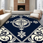 Classic Floral Medallion Dark Blue Cream Rug
