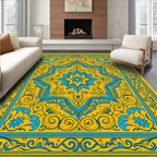 Golden Sunburst Floral Border Rug