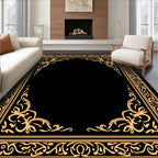Golden Ornate Scrollwork Frame Design Rug