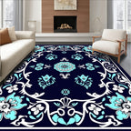 Aqua Floral Vines Mandala Pattern Rug