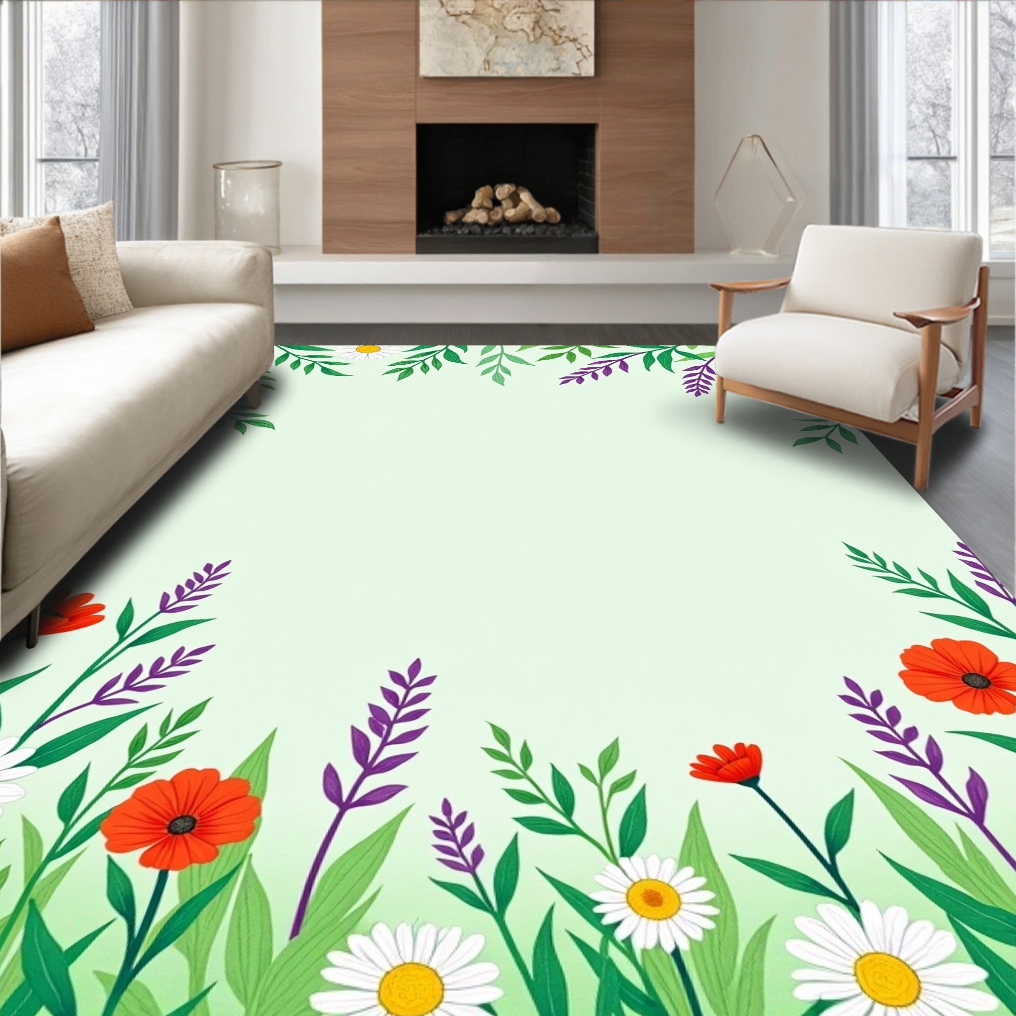 Whimsical Floral Meadow Design Rug
