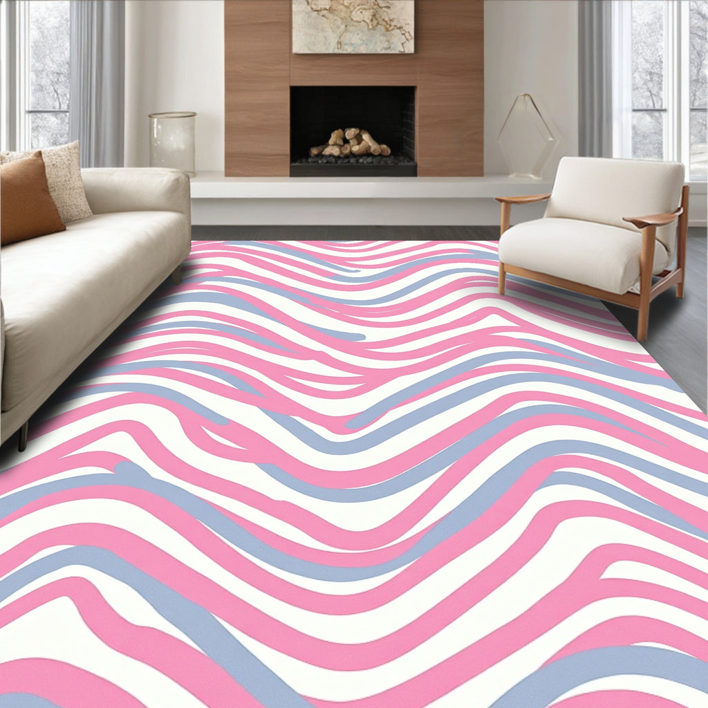 Pink Blue Wave Pattern Rug