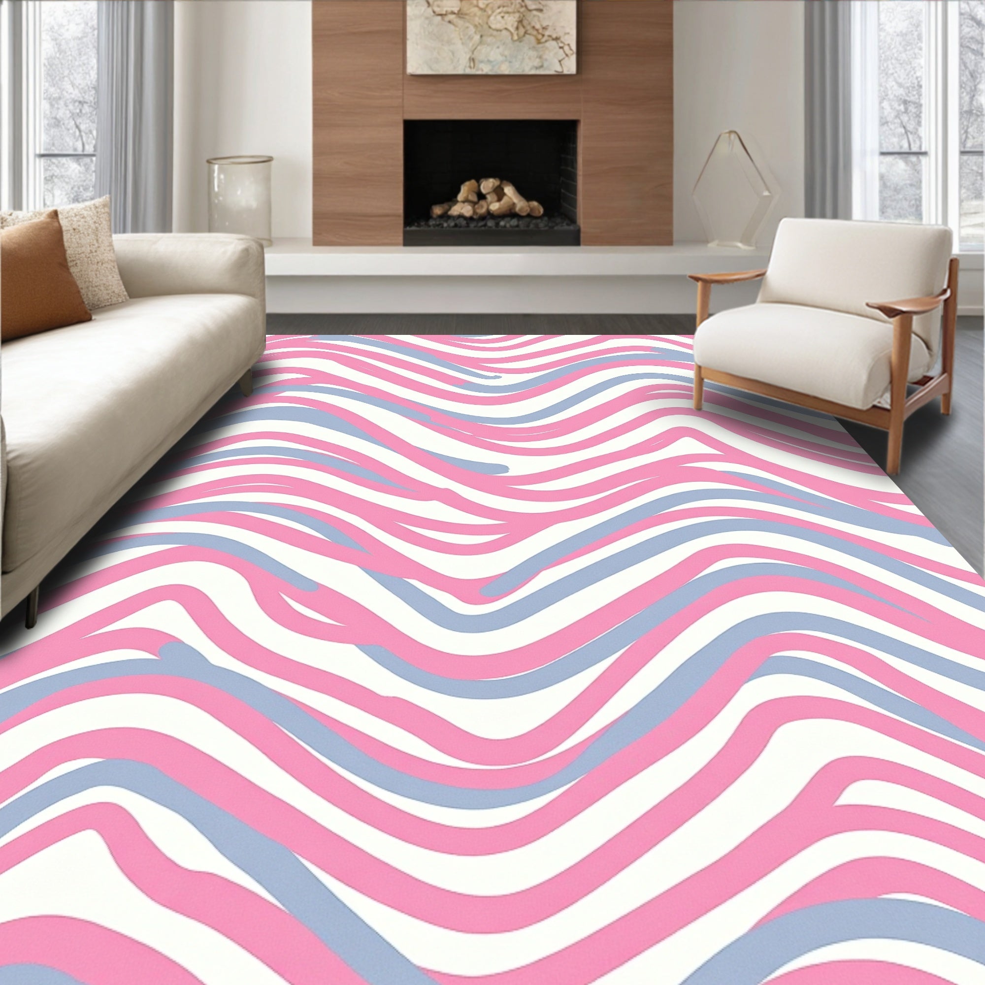 Pink Blue Wave Pattern Rug