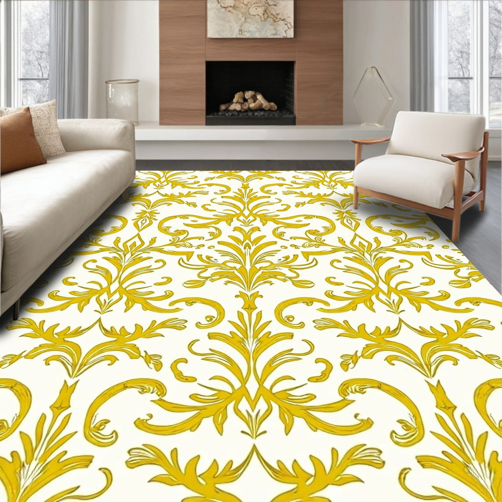 Gold Elaborate Traditional Damask Rug