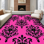 Hot Pink Black Classic Damask Design Rug