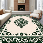 Elegant Dark Green Floral Medallion Design Rug