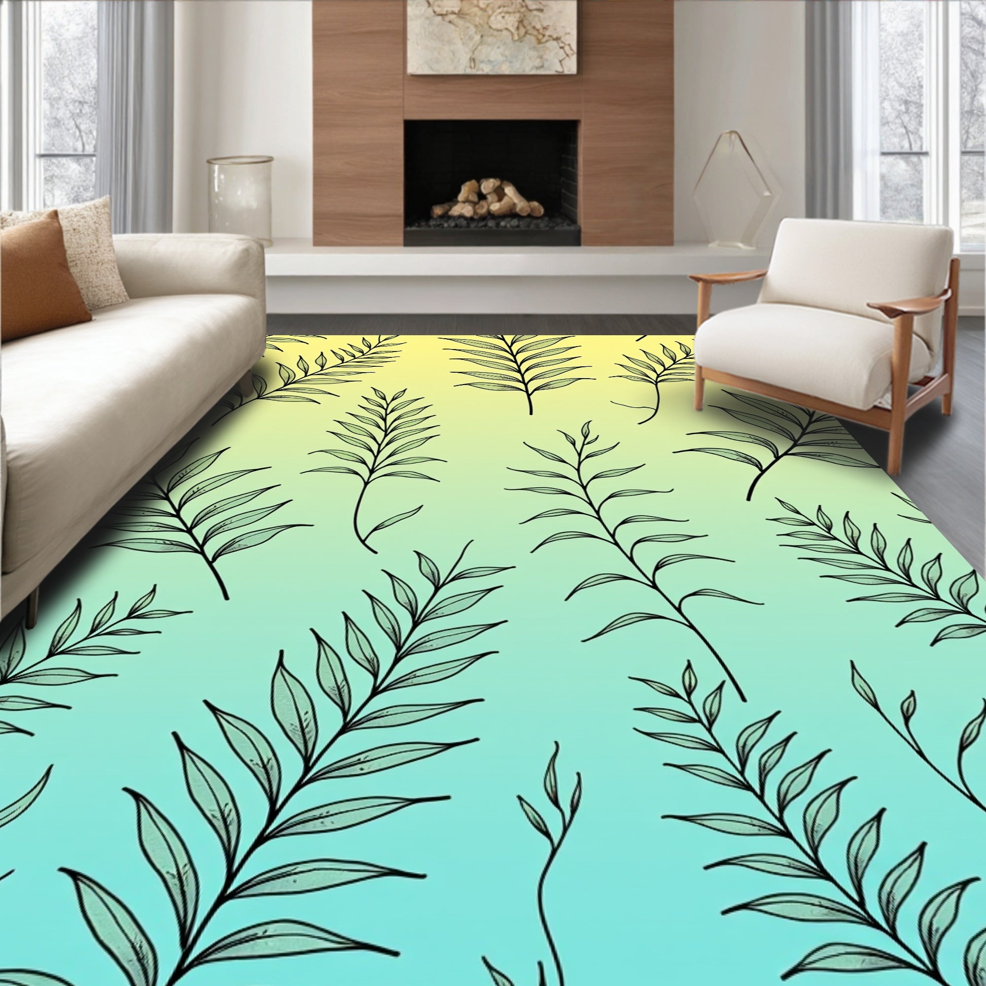 Gradient Leaf Pattern Design Rug