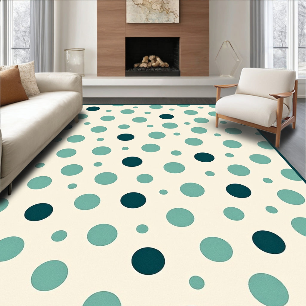Teal Cream Polka Dot Pattern Rug