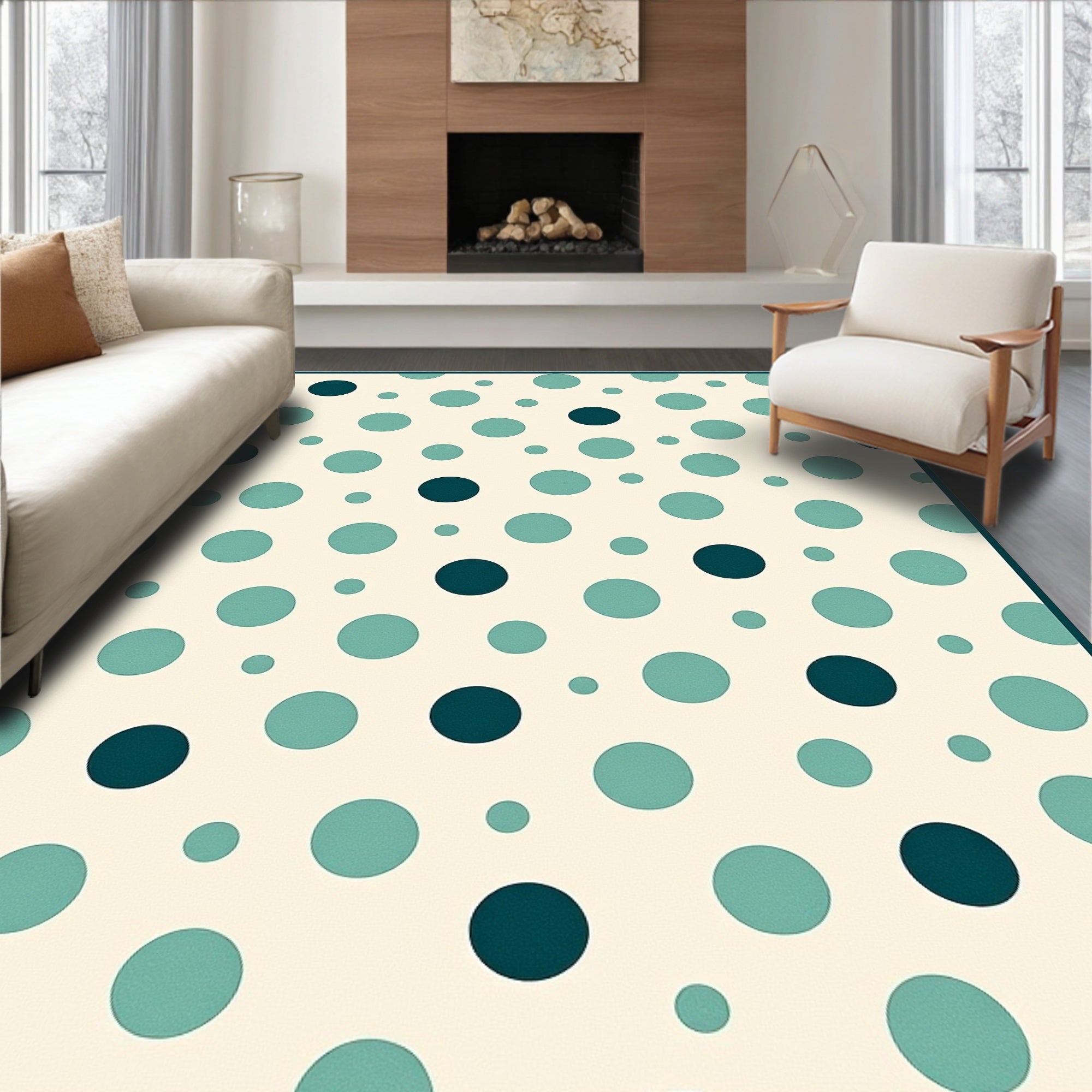 Teal Cream Polka Dot Pattern Rug
