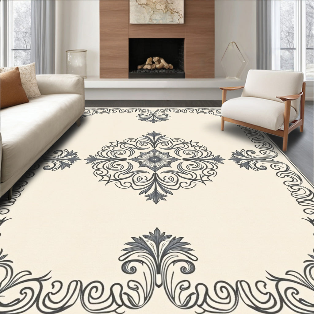 Ornate Floral Scrollwork Design Rug