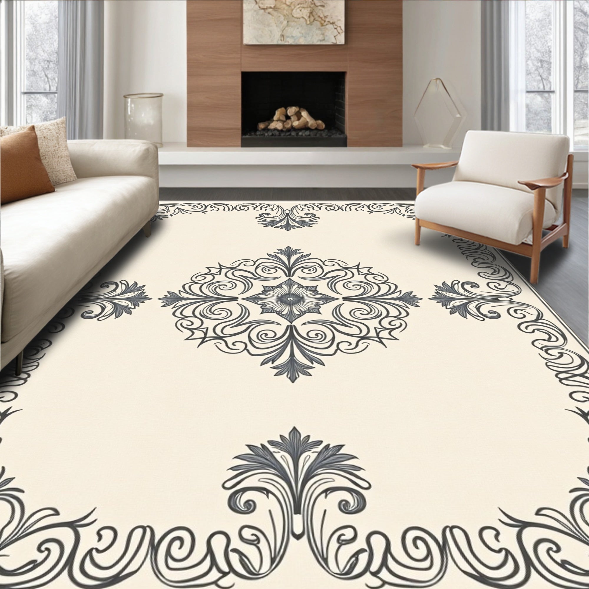 Ornate Floral Scrollwork Design Rug