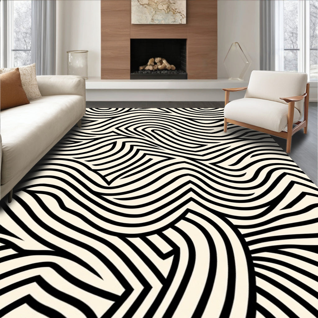 Abstract Swirl Black Ivory Pattern Rug