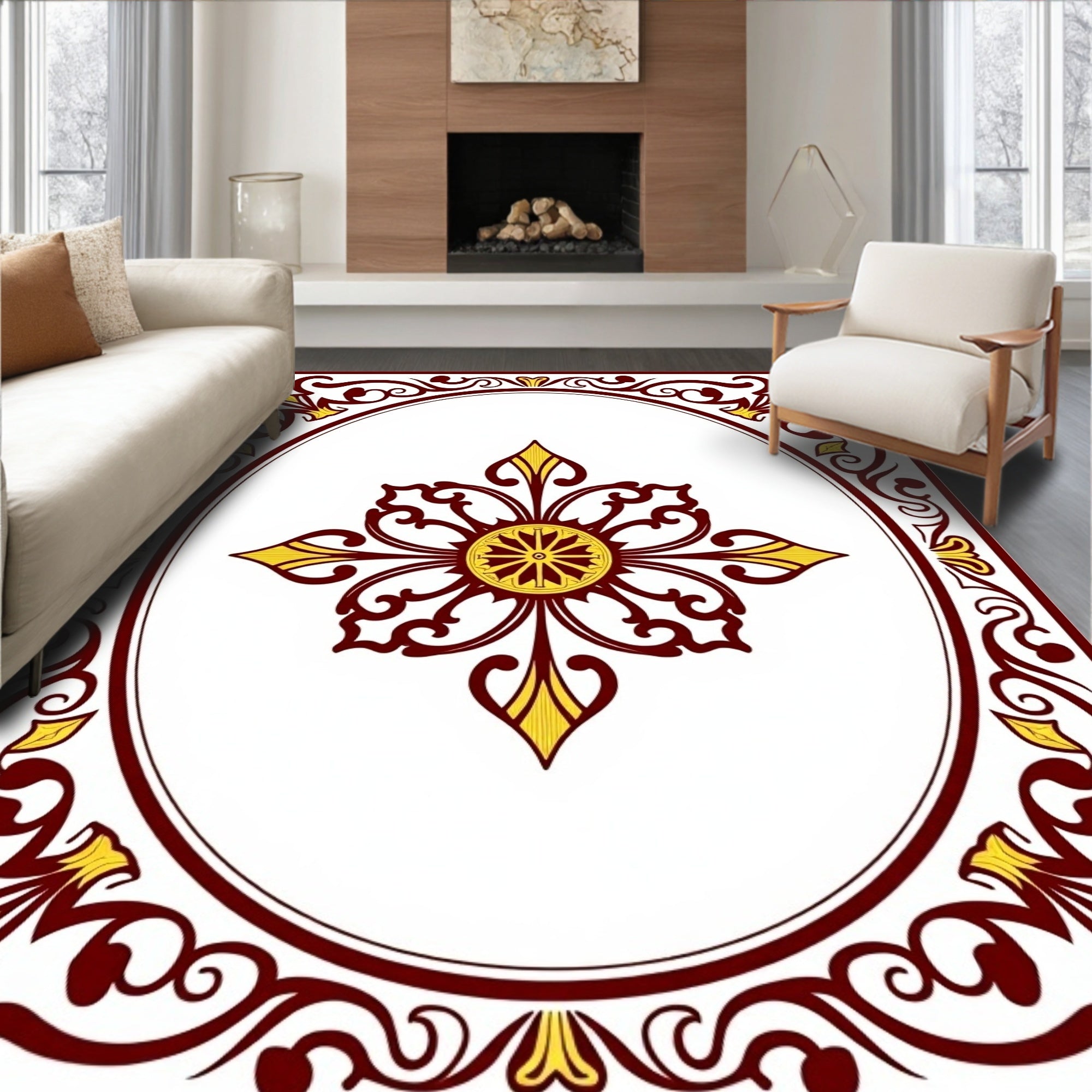 Floral Medallion With Vine Border Rug