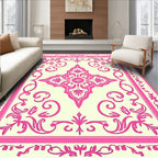Pink Cream Floral Scroll Pattern Rug