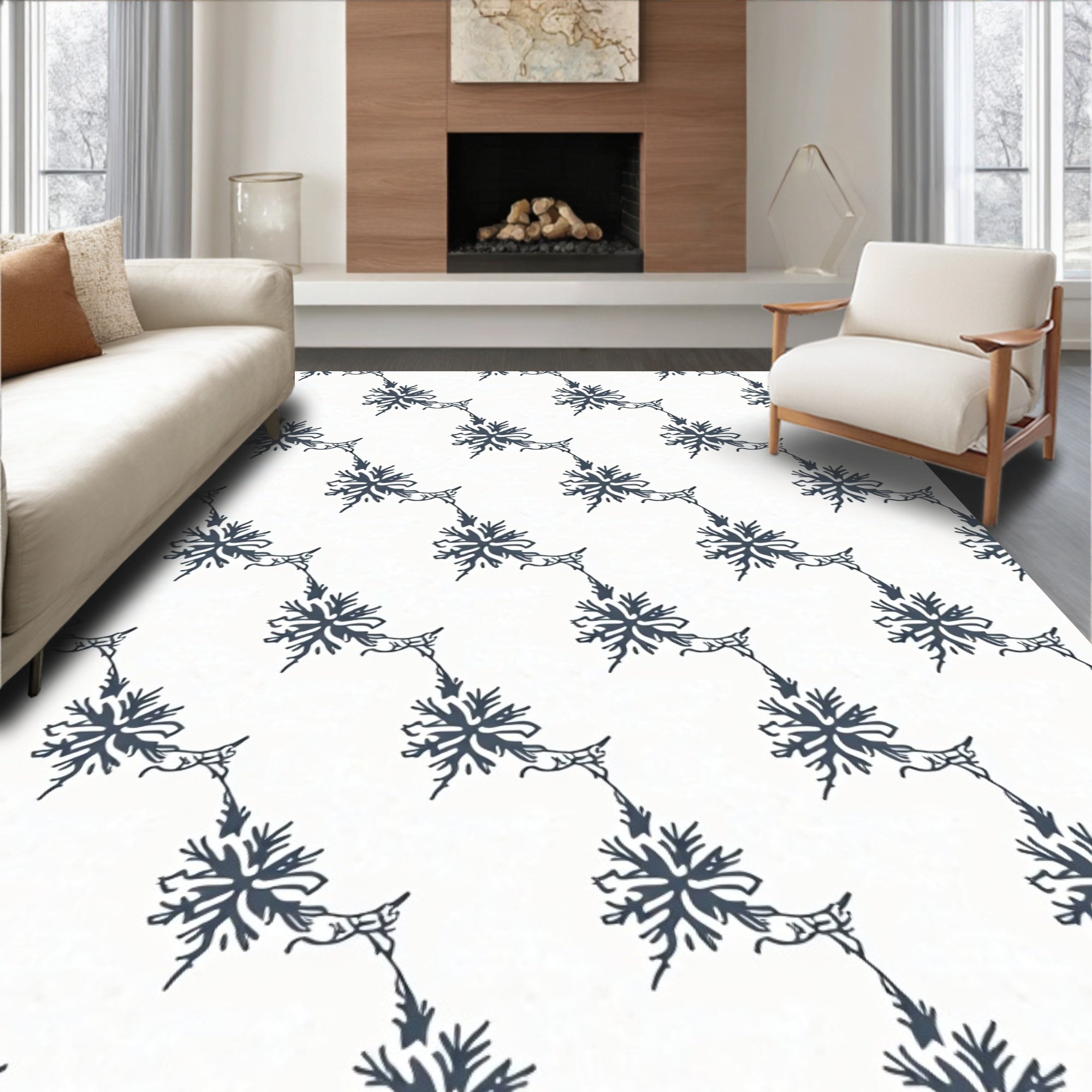Dark Blue Snowflake Garland Repeat Rug