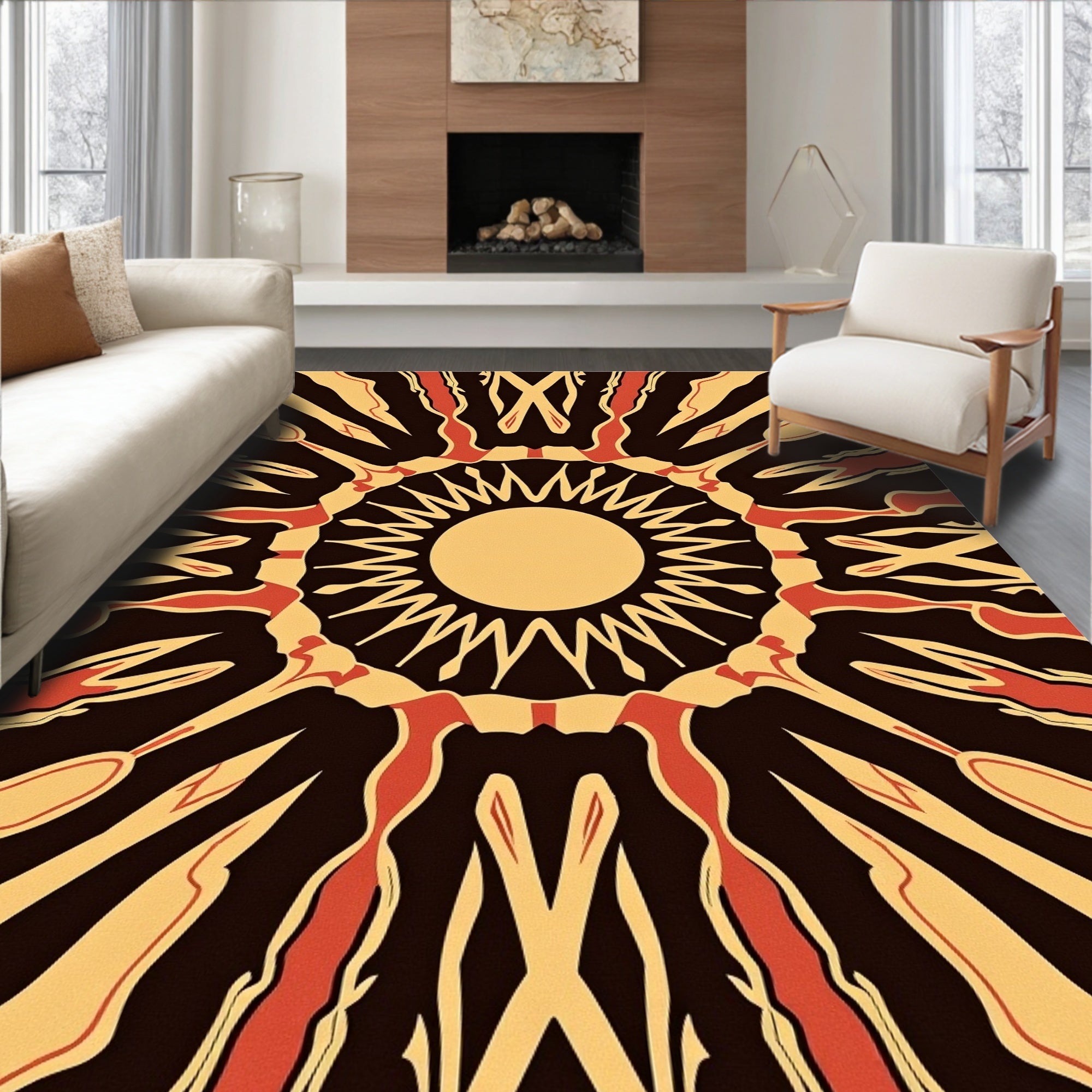 Radiating Sunburst Geometric Pattern Rug