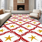 Red White Gold Star Geometric Intertwined Rug