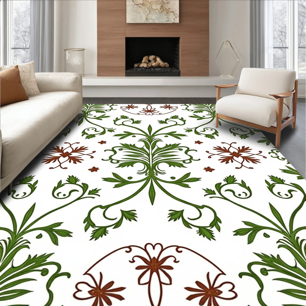 Green Red Floral Vintage Damask Pattern Rug