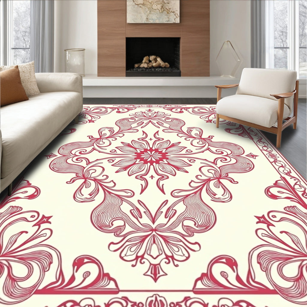 Victorian Red Floral Symmetry Pattern Rug