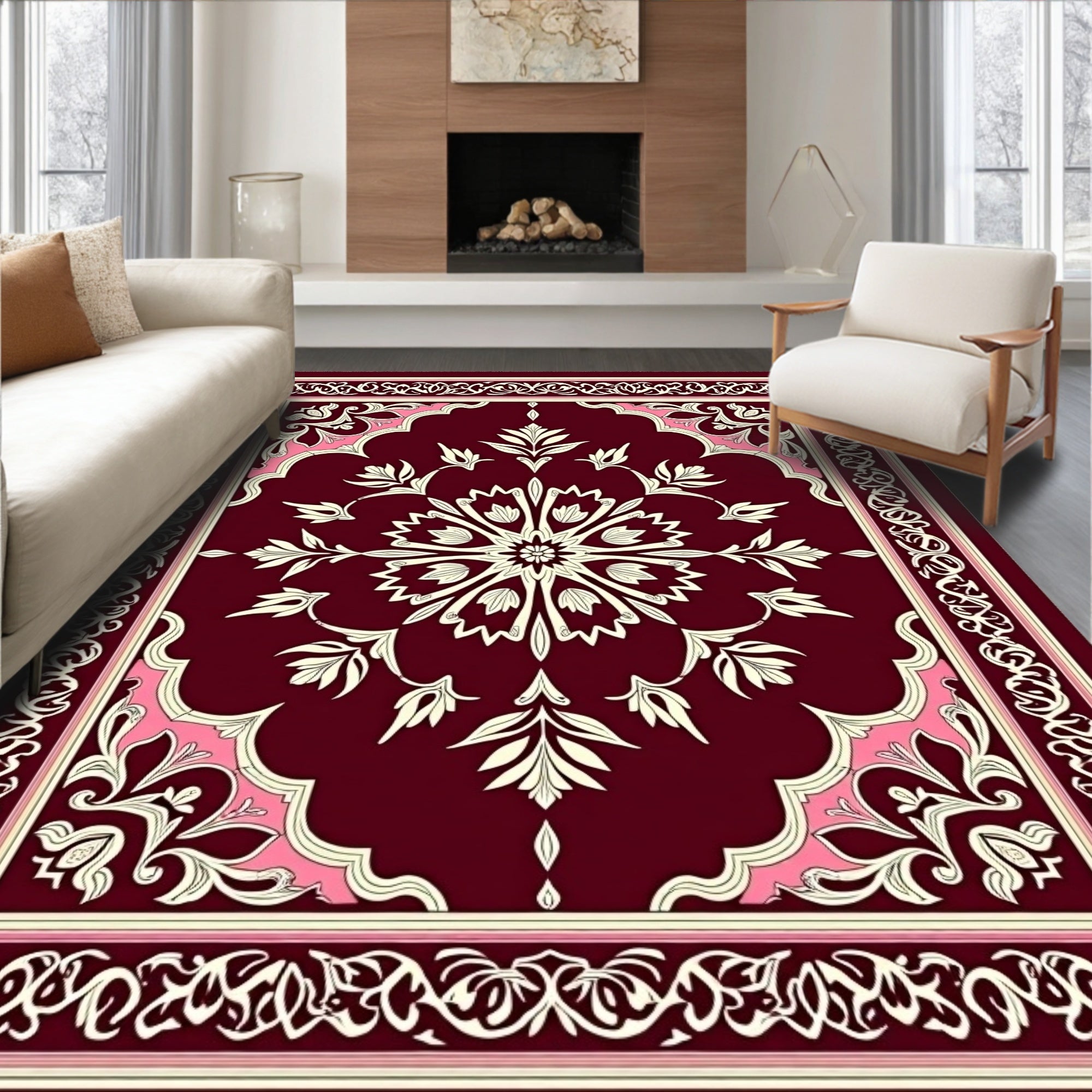 Elegant Floral Medallion Border Rug