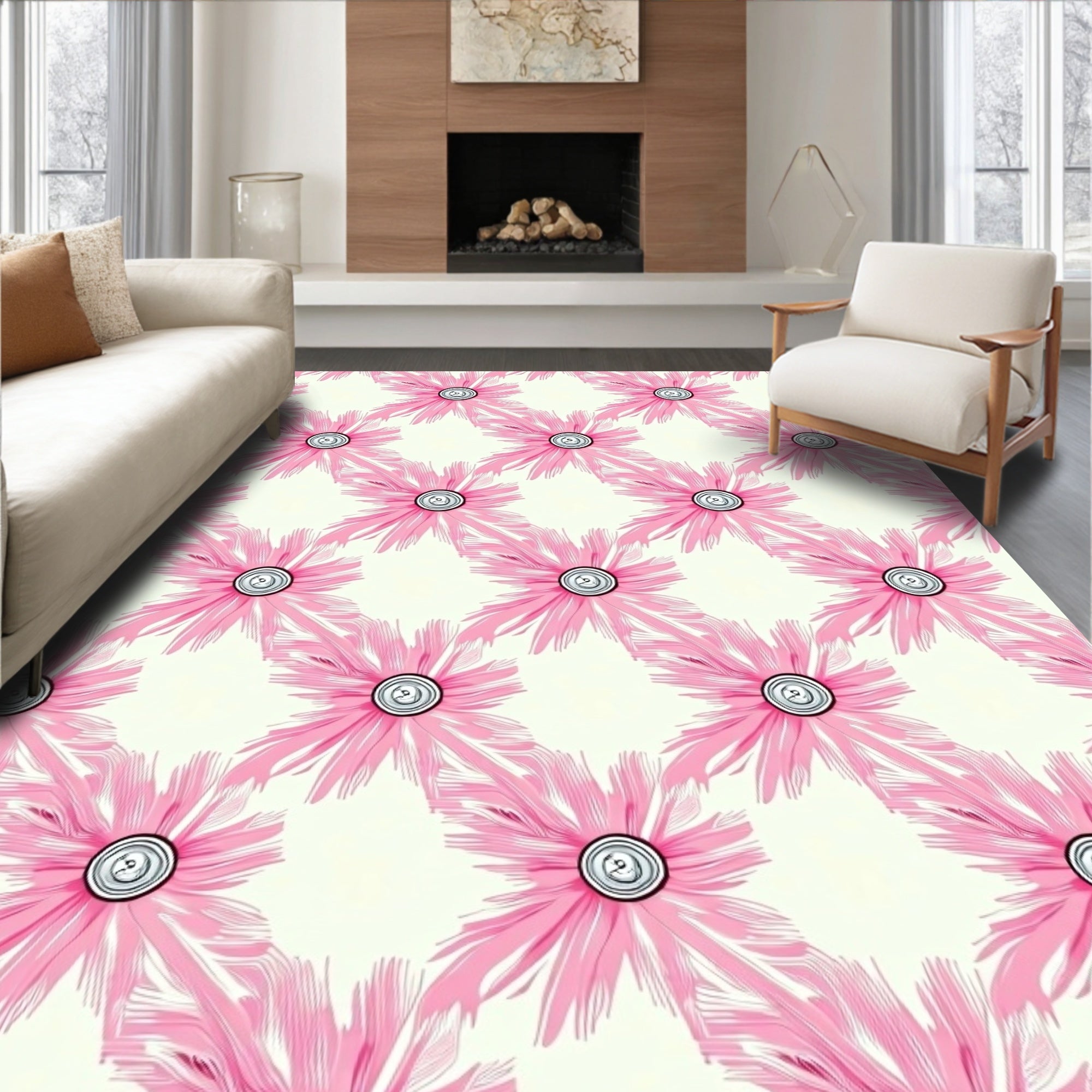 Pink Floral Graphic Pattern Rug