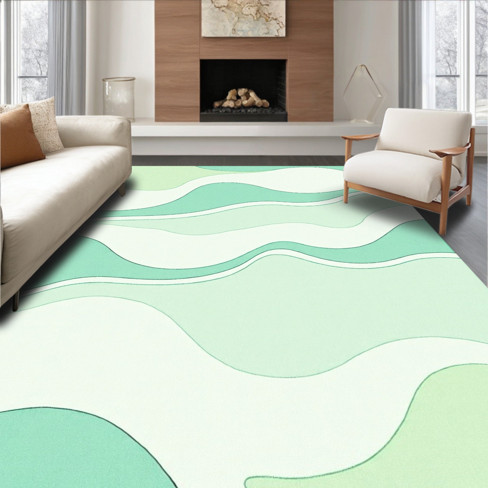 Abstract Flowing Green Waves Rug