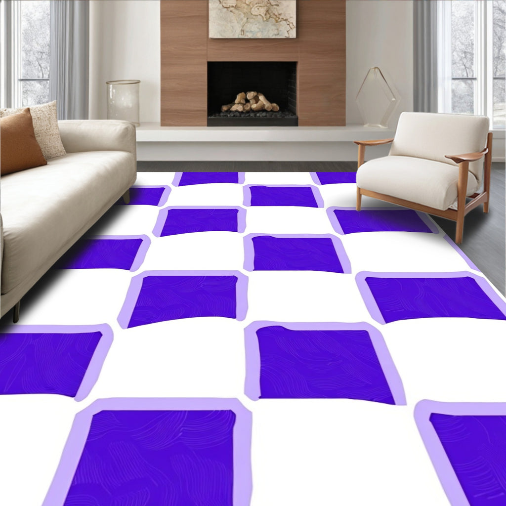 Bold Checkerboard Pattern With Swirls Rug