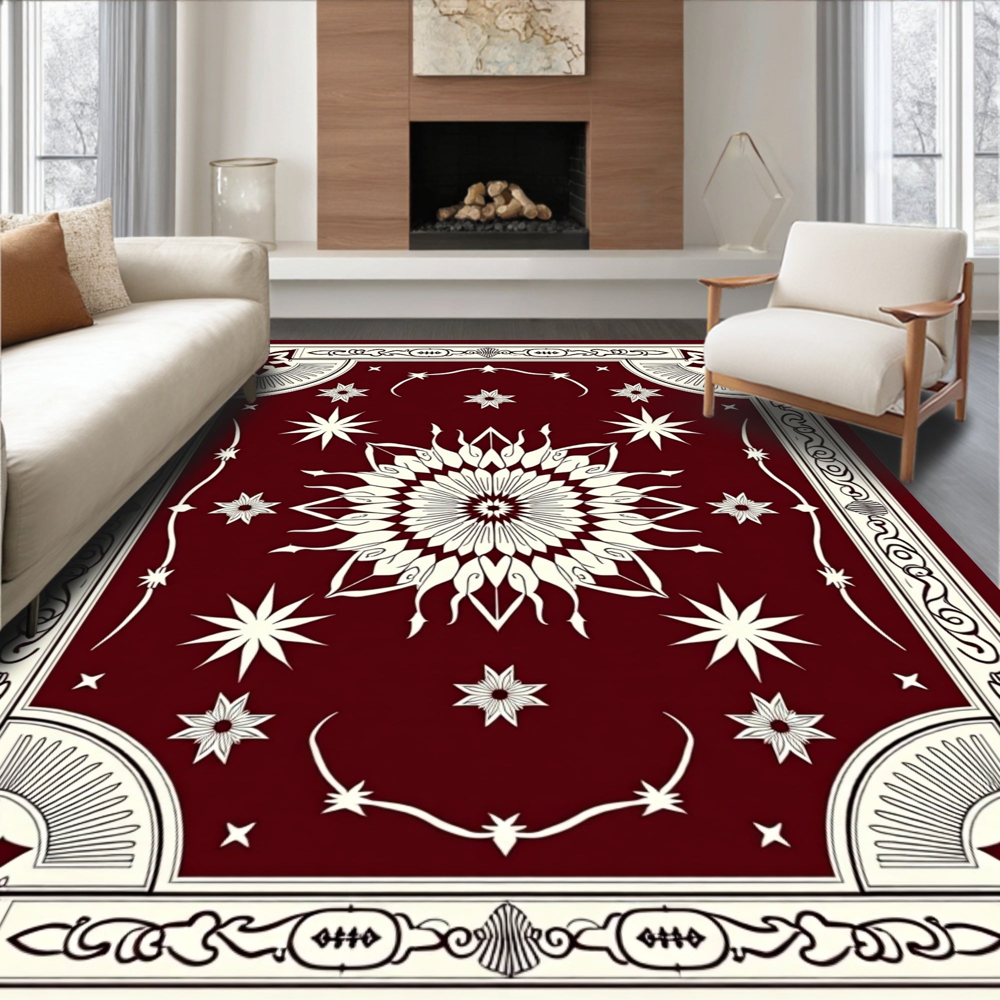 Starburst Floral Patterned Vintage Rug
