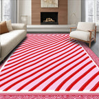 Red Pink Diagonal Stripe Border Rug