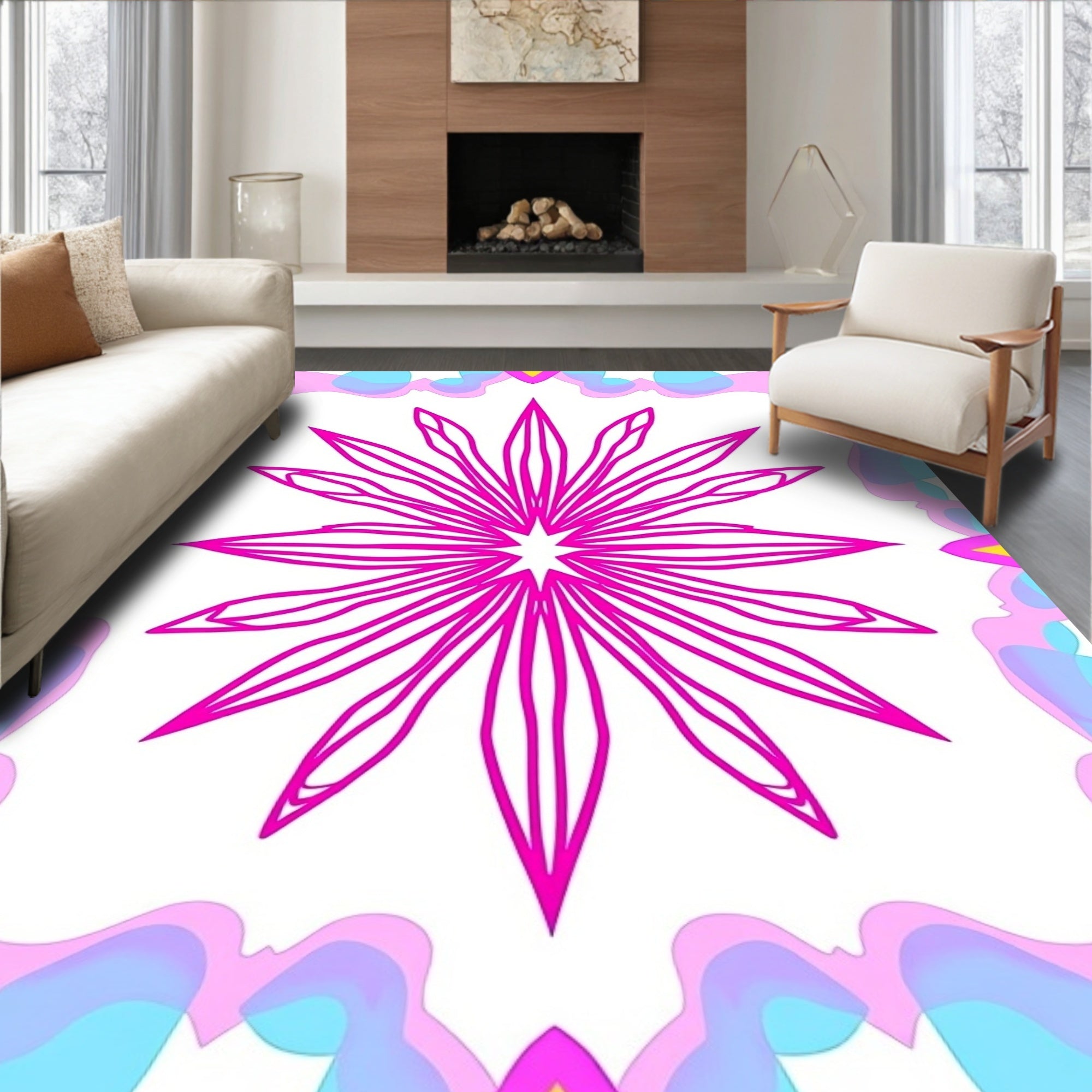 Bold Floral Starburst Pink Pattern Rug