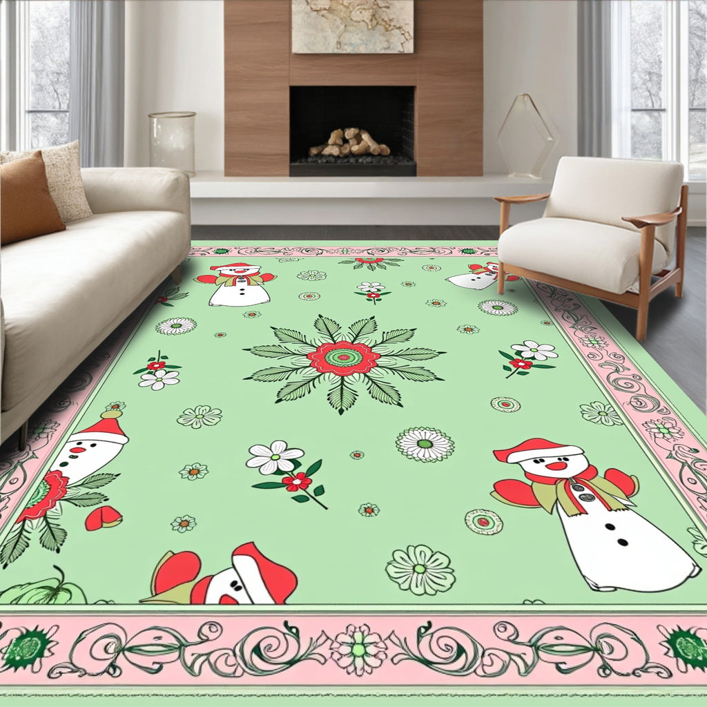 Christmas Snowman Floral Border Rug