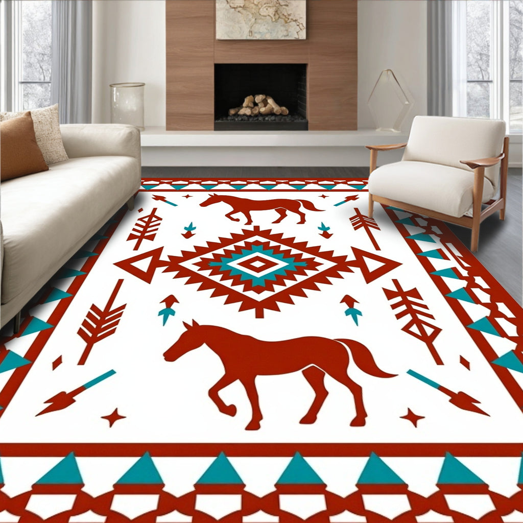 Rustic Horse Tribal Geometric Pattern Rug